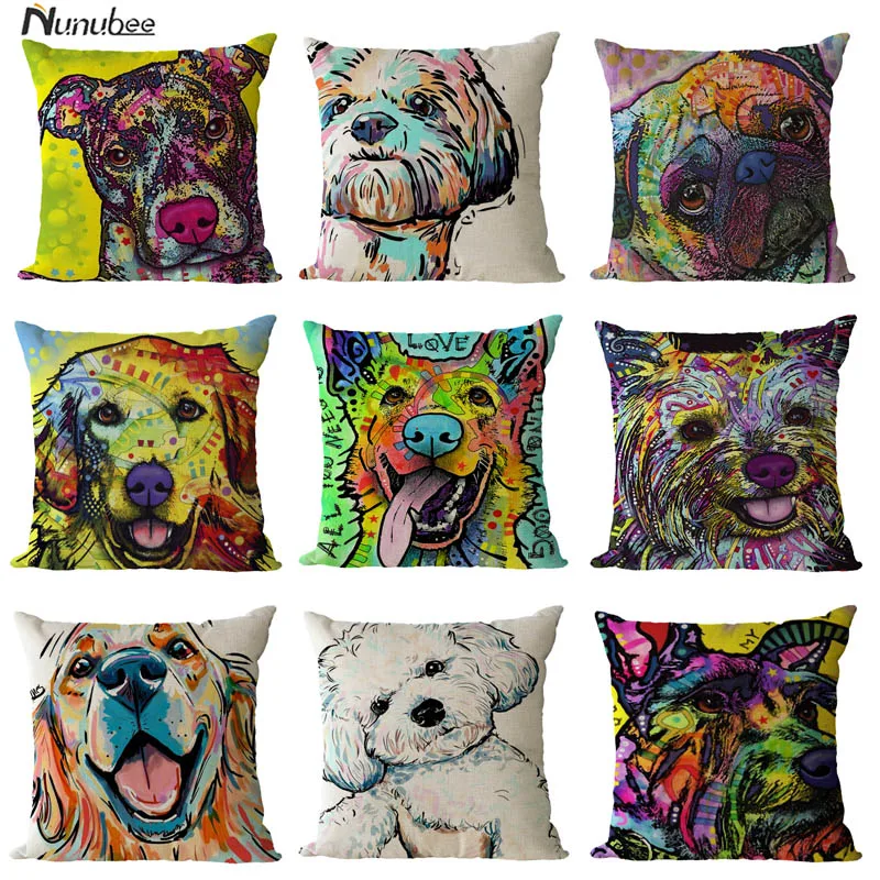 Наволочка смешная свинья собака кошка цветная живопись льняные подушки для автомобиля дивана декоративная наволочка decorativos.