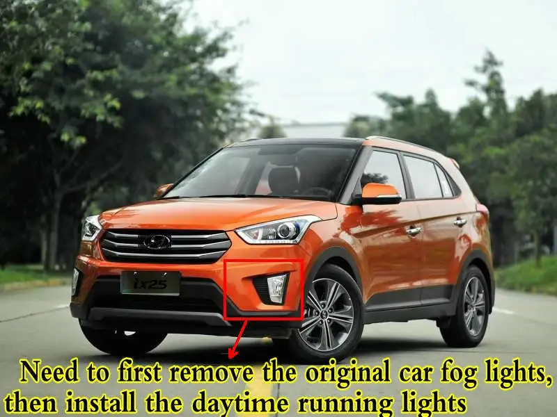 1 Pair LED DRL For Hyundai Creta IX25 LED Daytime Running Light fog DRL with yellow turning signal lamp