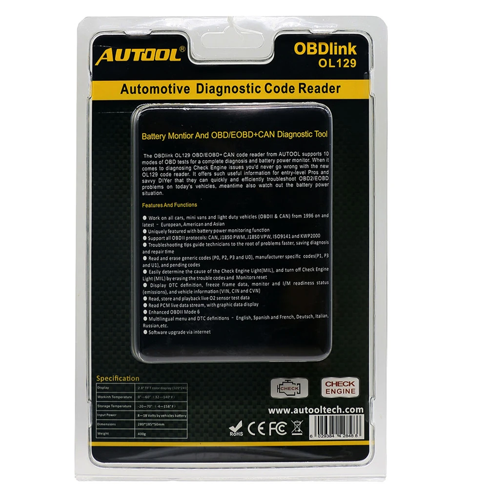 AUTOOL OL129 считыватель кода для батареи монитор и OBD/считыватель EOBD сканер Авто