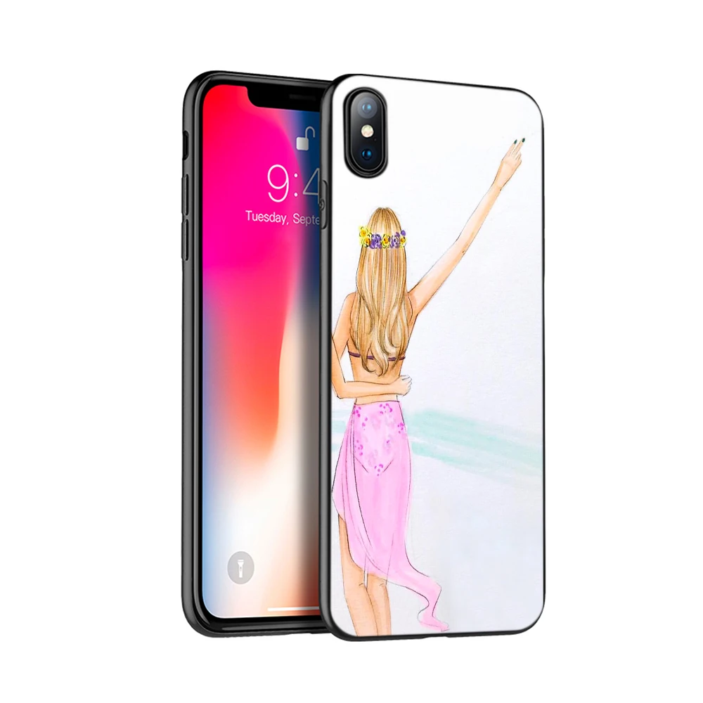 Чехол из ТПУ для iphone 5 черный чехол 6 6s 7 8 plus x 10 XR XS 11 pro MAX девочек брунет блондинка