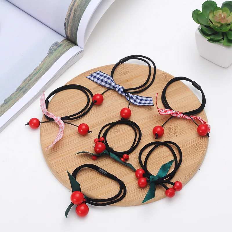 New small fresh and simple wild red beads tied hair rubber band Zama tail lady head rope ring | Украшения и аксессуары