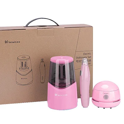 8081-pink-set TENWIN электрическая точилка для карандашей Электрический резиновый Настольный пылесос стационарный набор дом Школа Офис ученические канцелярские принадлежности - Цвет: 8081-pink-set