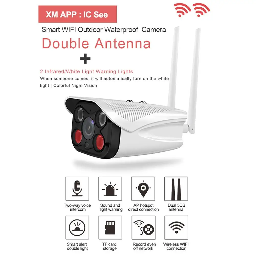 HD1080P наружная WiFi ip-камера двойная 2,4G антенна ночного видения полноцветный водонепроницаемый двойной светильник с источником высокого разрешения для дома