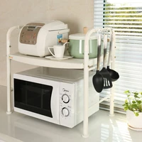 durable metal white powder coating kitchen microwave oven storage rack sundries pot organization shelf with hooks dq1210 c