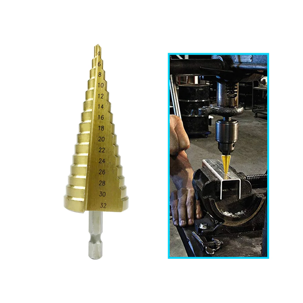 Ступенчатое сверло HSS с титановым покрытием буровые электроинструменты 4 12 20 32 мм