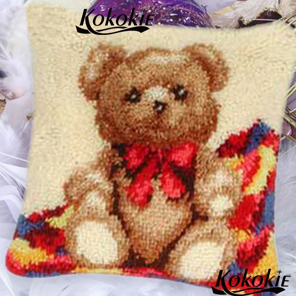 

DIY needlework bear cushion mat latch hook rug kits animals Patchwork Pillowcase counted cross stitch kits for embroidery carpet