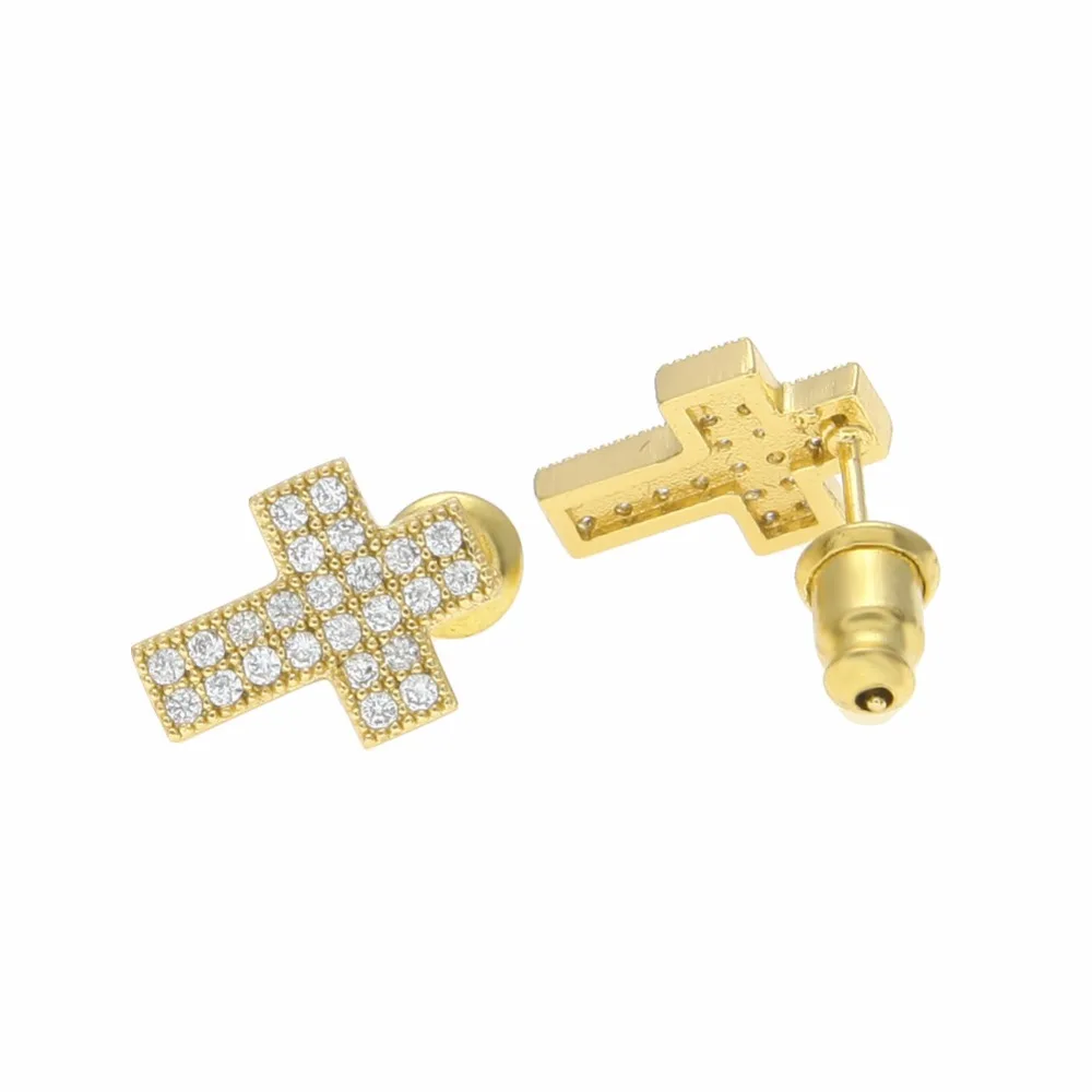 

Hip Hop Cross Stud Earrings Mens Bling Bling Iced out Micro Pave Cubic Zircon CZ crucifix Earrings For women Rock Jewelry