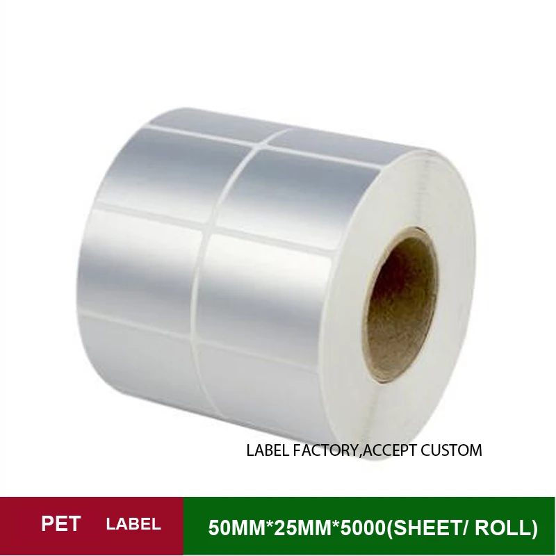

50*25mm*5000sheets double row PET label for jewelry tag, warranty mark wholesale with a favourable price