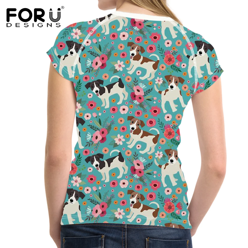 FORUDESIGNS/Джек Рассел футболка с цветочным принтом женская одежда коротким рукавом