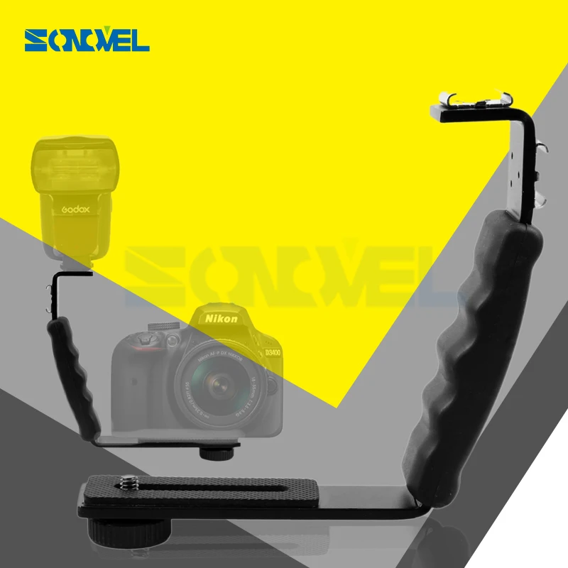 

Flash L-Bracket Mount Dual Hot Shoe 1/4" Screw for Canon Nikon Sony Olympus DSLR