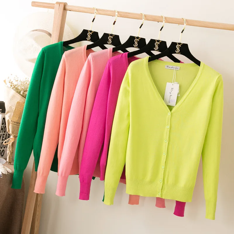 2017 Spring 10+ colors women's sweater V-neck knitted ladies' TOPS knit Cardigan large size knitting knitwear |