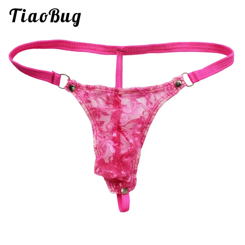

Мужские кружевные трусы TiaoBug, прозрачные сетчатые трусы с цветочным кружевом, с Т-образным ремешком сзади, сексуальное нижнее белье для геев