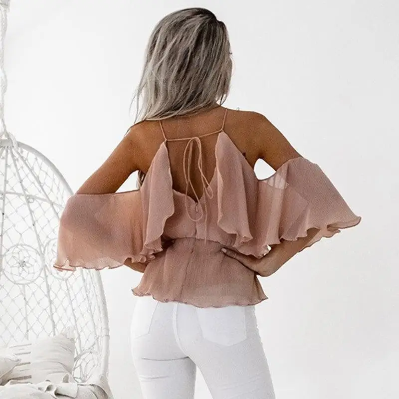 Новое поступление Женские топы 2017 Летняя Пляжная рубашка Сексуальная Холтер шеи