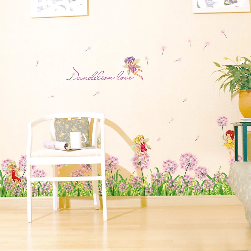 [Fundecor] Одуванчик цветок наклейки на стену Феи домашний Декор Гостиная Кухня Дети
