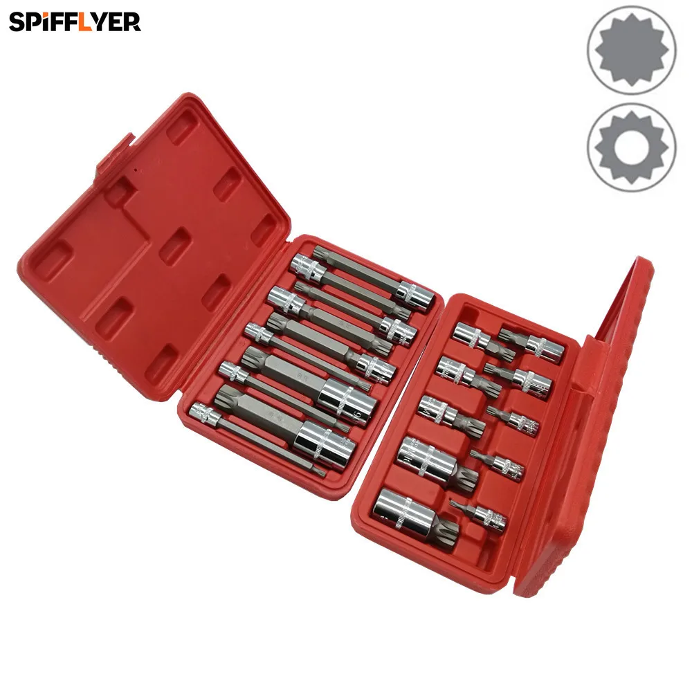 SPIFFLYER 10 шт. XZN тройной квадратный шлицевой Набор торцевых головок Удлиненный тип 100 мм короткий тип S2 бит, Cr-V Метрическая розетка 4 мм-18 мм - Цвет: 2 Set