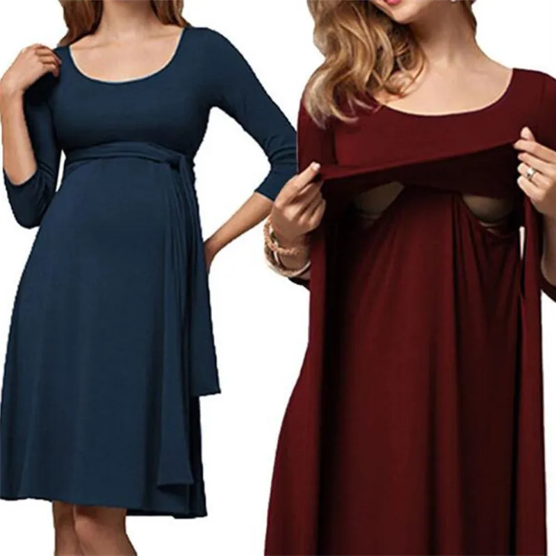 

Moms Summer Casual Maternity Clothes Belt Nursing Clothing Nursing dress pregnancy Dresses for Pregnant Women Maternity dress