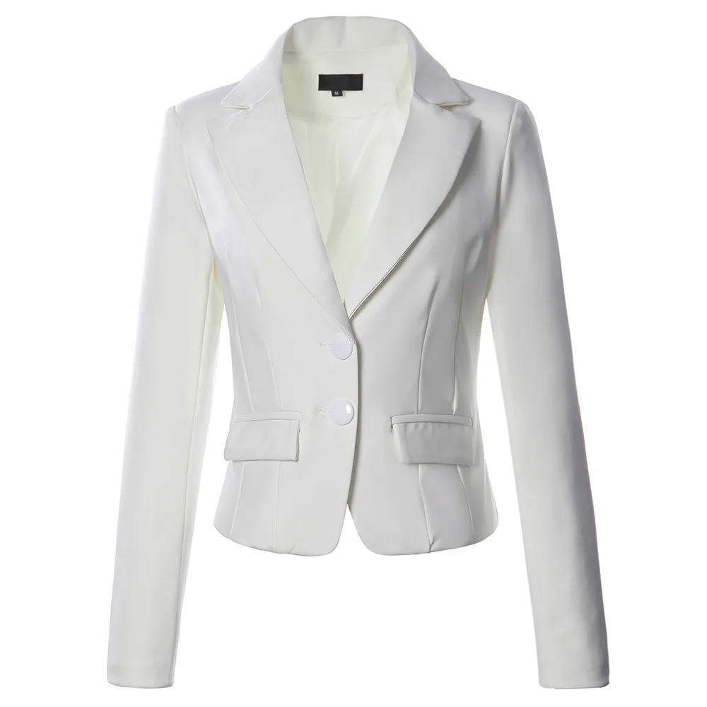 WH JAYCOSIN Женская куртка блейзеры женский сплошной цвет две кнопки карман Slim Fit маленький костюм пальто офисная куртка повседневные Топы блейзер - Цвет: WH