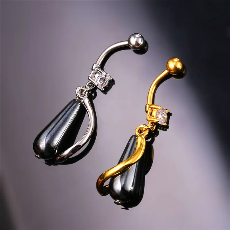Body Jewelry Crystal Black Simulated Pearl Bullet Gold/Silver Color Navel Piercing Women Belly Button Ring DB353 | Украшения и