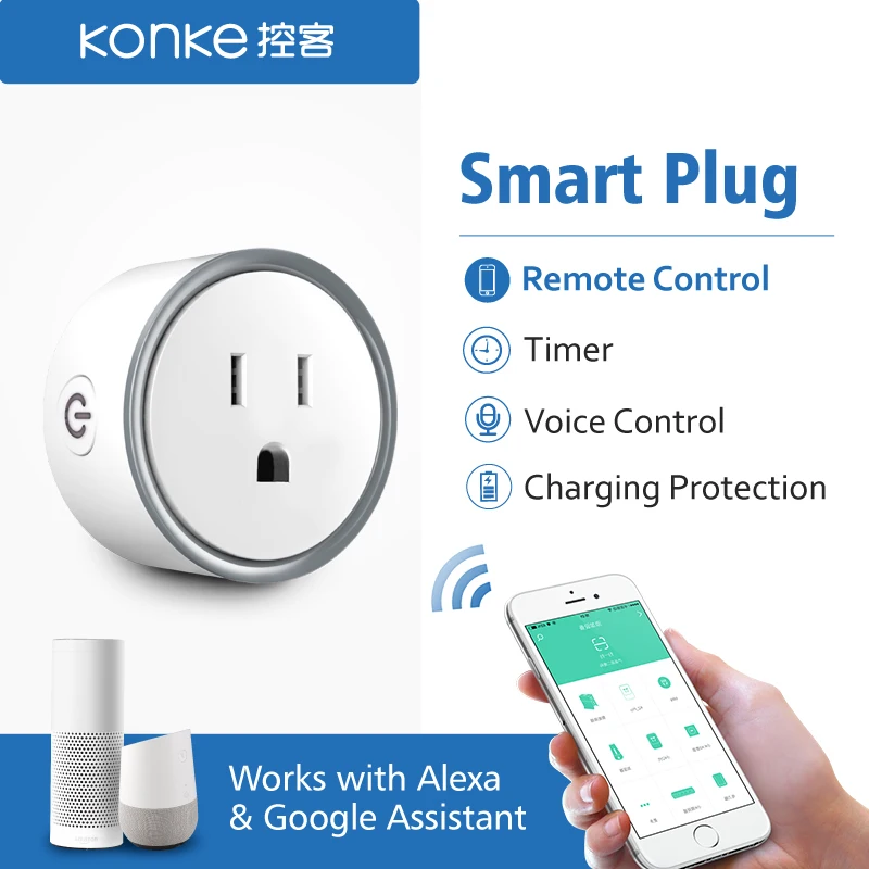 Смарт разъем Konke Wi Fi розетка US Monitor Функция синхронизации приложение Управление