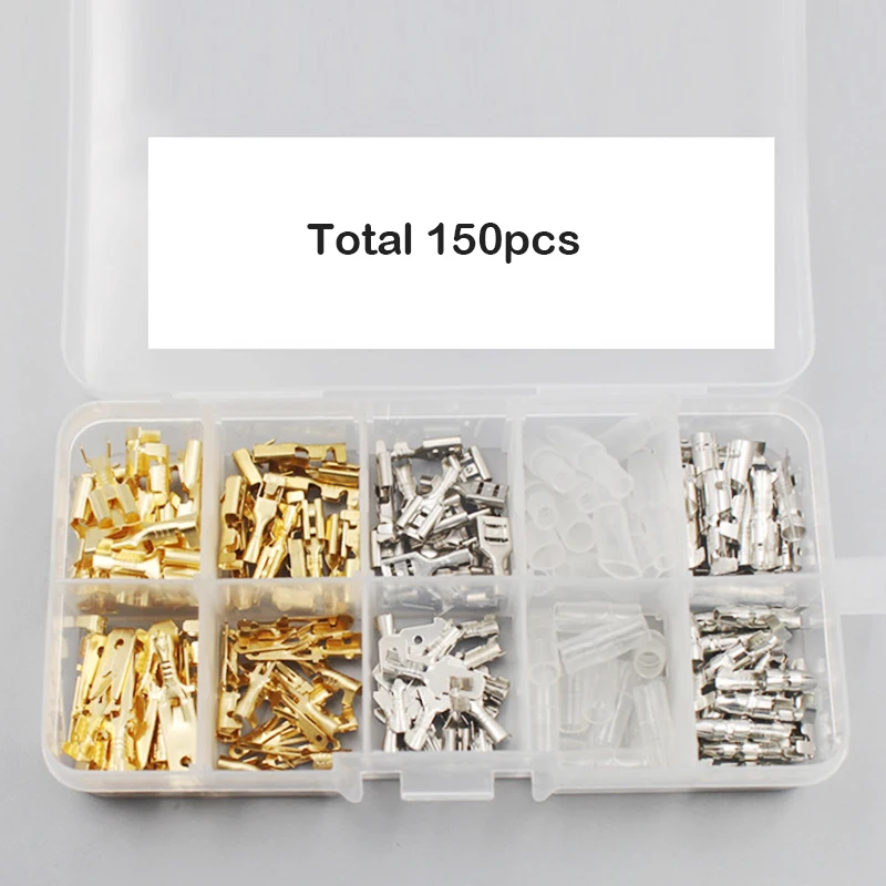 150Pcs изолированный Электрический провод обжимных разъёмов, коннекторов для 2,8/4/4,8/6,3 мм лопата с разъемами «Мама» и «комплект с коробкой