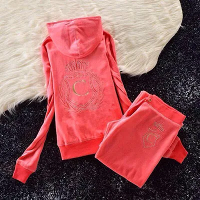 watermelon red Бархат модные женские туфли костюмы Велюровый костюм для женщин спортивный костюм толстовки и брюки для девочек черный - Цвет: watermelon red