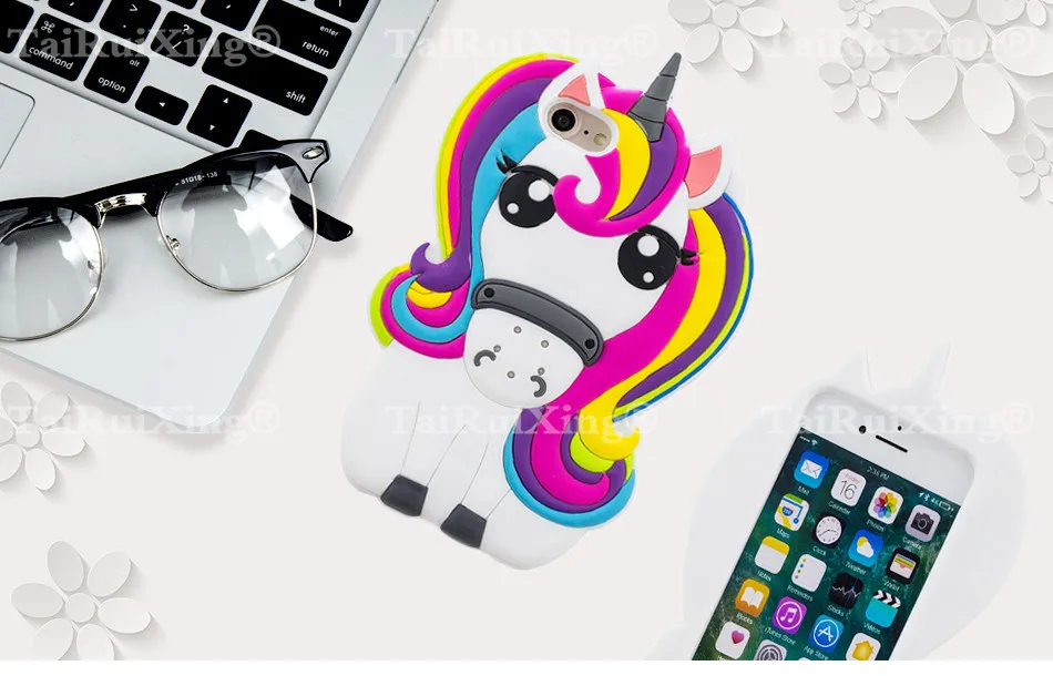 Милый 3D единорог для iPhone 5 5S 5C SE 6 6s 7 8 6s Plus iPhone X милый мягкий силиконовый чехол для телефона