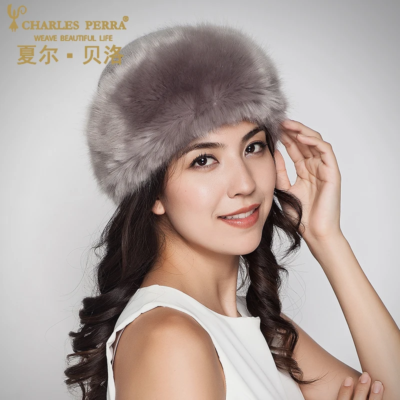 

Charles Perra Women Winter Hats Double Layer Warm Wool Knitted Hat Casual Fashion Mongolian cap Elegant Beanies Skullies D301