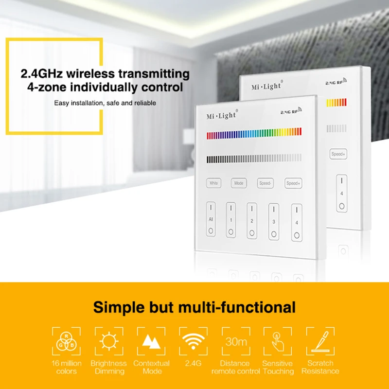 

Milight T3 AC220V 4-Zone RGB RGBW and brightness dimming Smart Panel Remote Controller for led strip Mi.light lamp or bulb