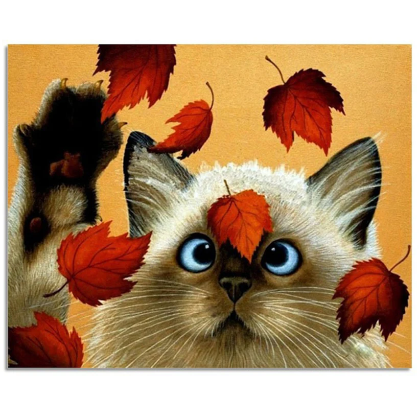 

3D DIY Diamond Painting Maple Leaf Cat DIY Square Crystal Diamond Embroidery Pasted Paintings Diamond Mosaic Needlework Pictures