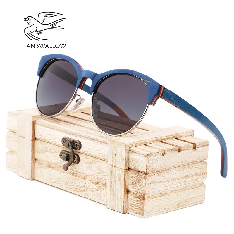 

2019 New Skateboard Wood Polarized Semi-frame Sunglasses for Men TAC Lens UV400 Anti-retro Ultraviolet Sunglasses