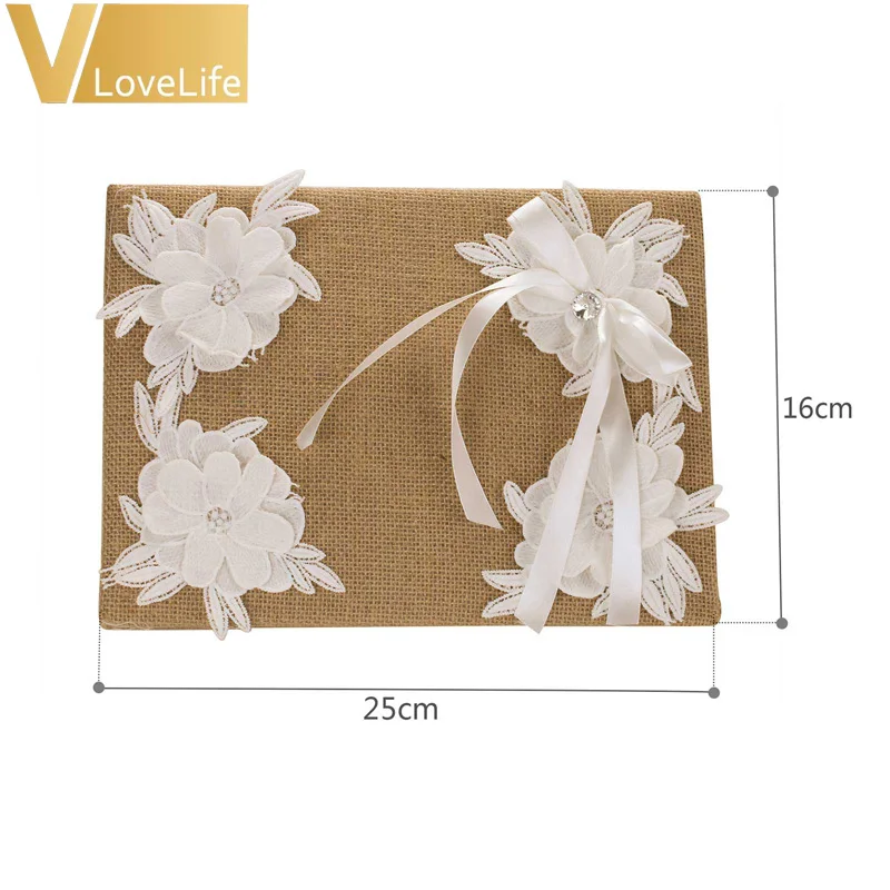 25x16cm Lovely Wedding Guest Book Burlap Lace Bow Flowers for Party Reception Decor Home Favors Gifts | Дом и сад