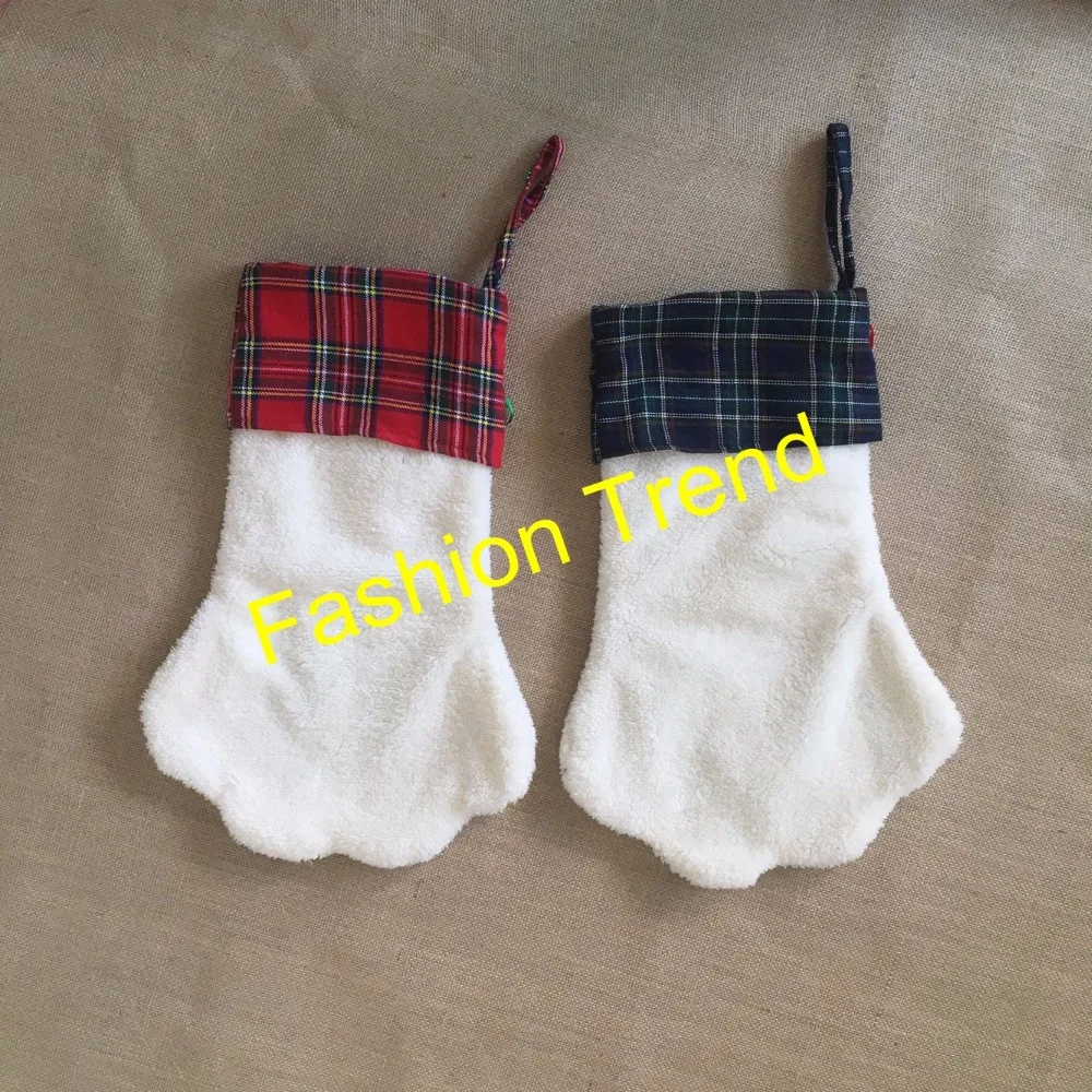 10 шт./лот Бесплатная доставка клетчатые рождественские чулки в виде собачьих лап
