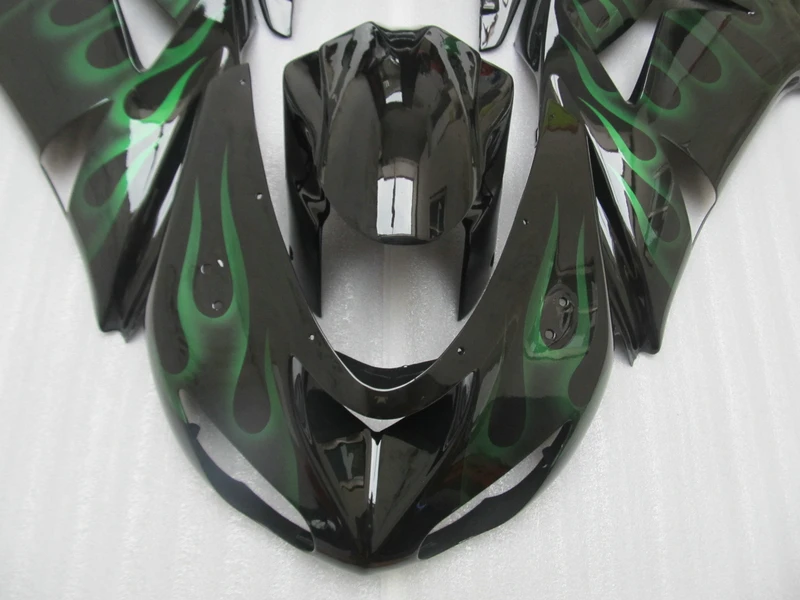 Высококачественные комплекты обтекателей для Kawasaki ZX10R 2006 2007 зеленое пламя в