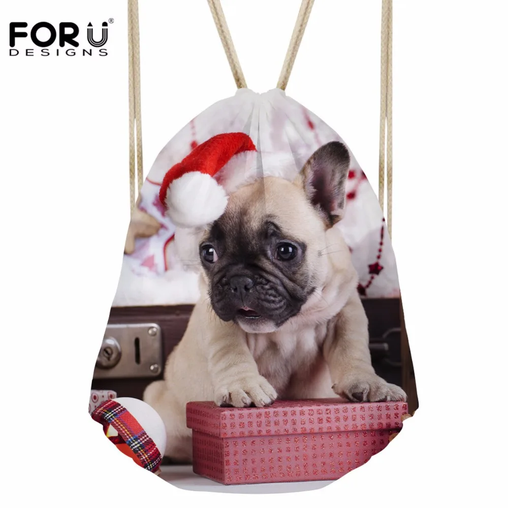 

FORUDESIGNS Drawstring Bag Women's Christmas Animal Dog Prints Daypack Girls Fashion Sport Backpack Kids Casual Pouch Bolsos