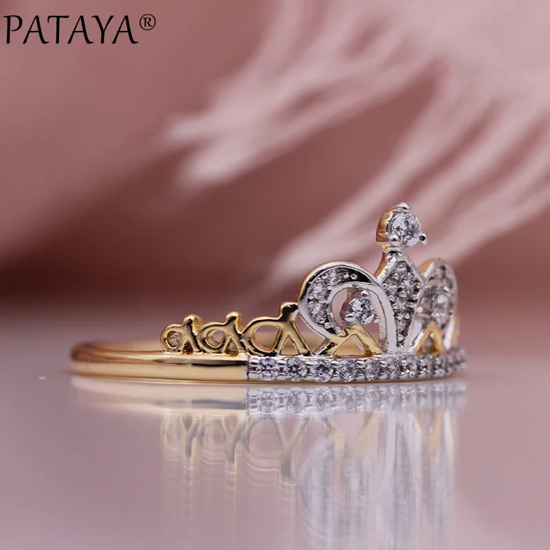 PATAYA Новые двухцветные кольца с короной 585 розовое золото Белое натуральное женское циркониевое кольцо вечерние свадебные ювелирные изделия три стиля