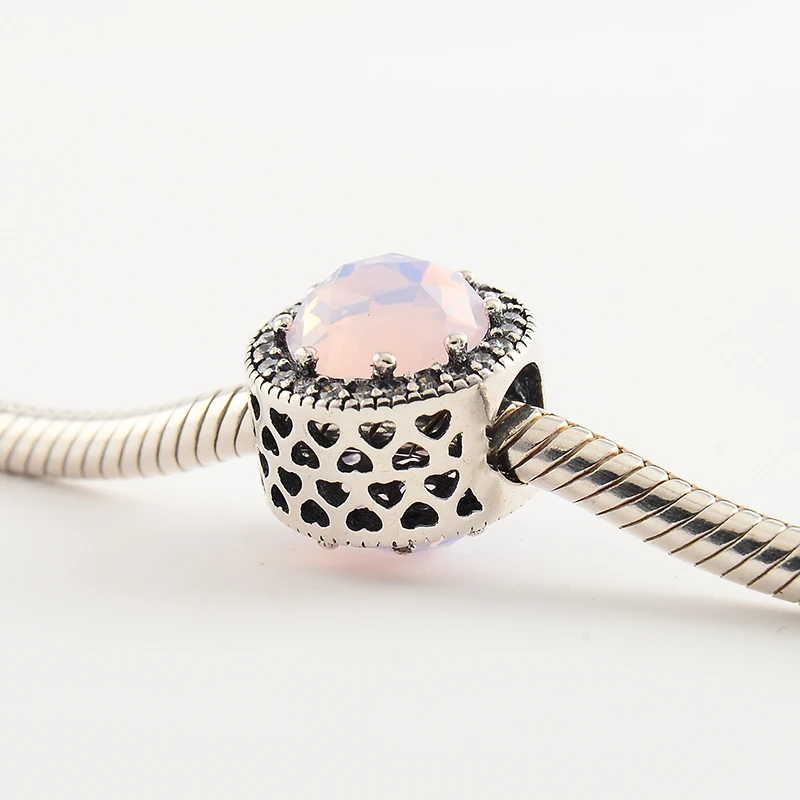 Opalescent Pink Radiant Heart Charms Beads Original 925 Sterling Silver Crystal Fit Pandora Bracelets For Women | Украшения и
