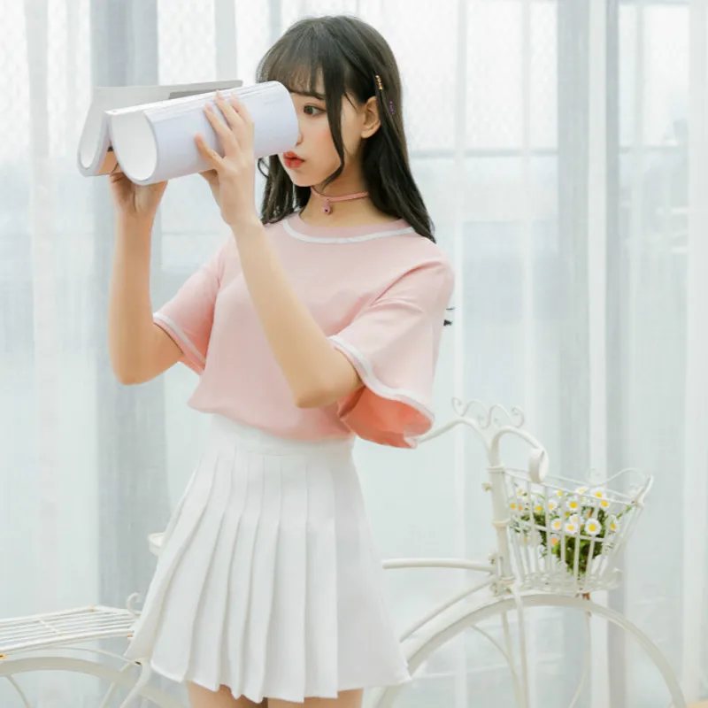 Ulzzang футболка в консервативном стиле топы для школьниц одежда летняя Kawaii рукав