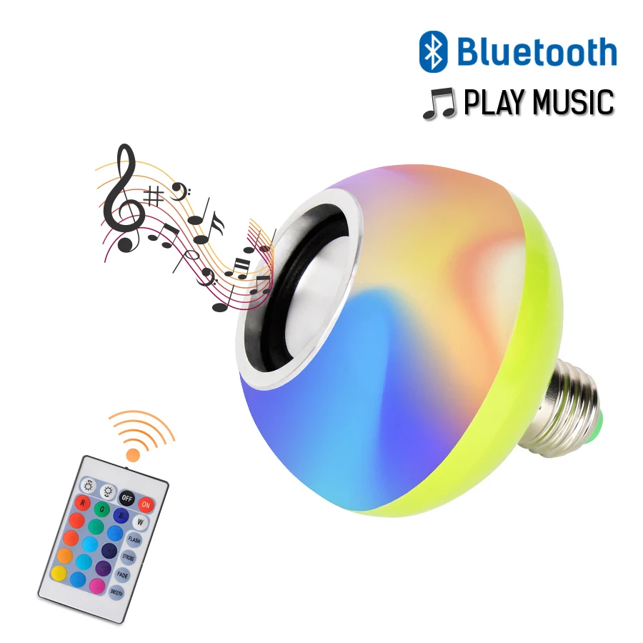 Светодиодный Bluetooth Динамик музыкальные лампочки 10 Вт 110 V-265 V Беспроводной дистанционного Управление Цвет изменение светильник лампа RGB+ белый Bluetooth звук лампы