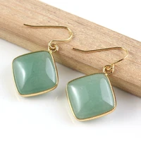 100 unique 1 pair light yellow gold color square green aventurine cabochon earrings charm jewelry womens earring