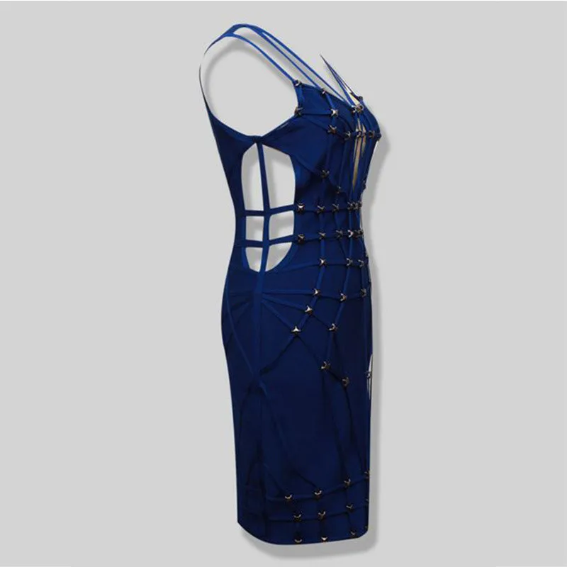Белый бинты платья для женщин Новые поступления район Vestido Bandagem Сексуальная Спагетти ремень платье короткие Бандажное платье с бусинами синий HL