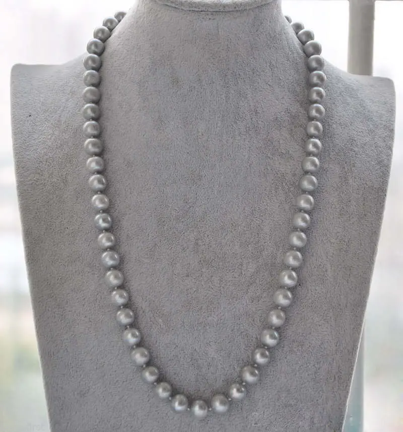 

22" AAA 9-10 MM SOUTH SEA NATURAL gray PEARL NECKLACE 925silver CLASP