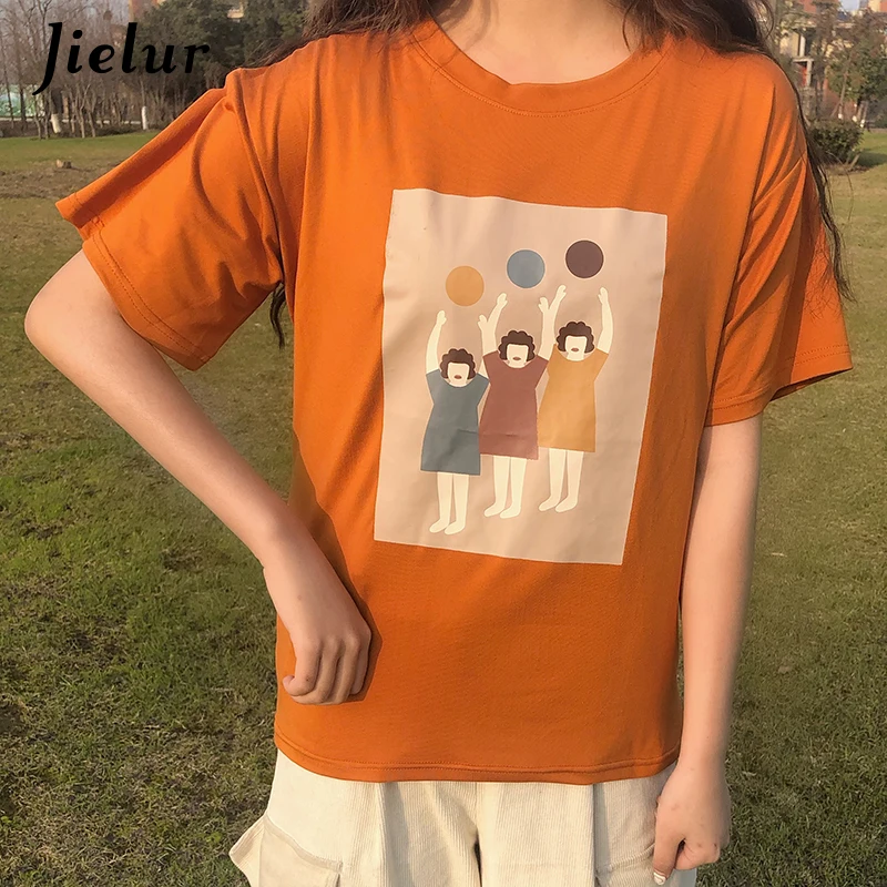 Jielur Новые забавные футболки женские летние свободные белые футболка женская Ulzzang