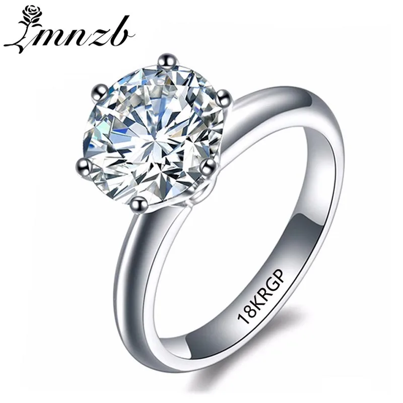 White Gold Скидка 95%! LMNZB чистое Оригинальное Золотое кольцо натуральное 2 карата белое Пасьянс кубический циркон обручальное кольцо для женщин LM168 - Цвет основного камня: White Gold