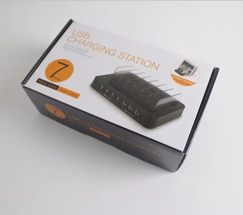 AC100-240V USB зарядное устройство концентратор DC5V 7-порт быстрая зарядная станция для Android Apple мобильный телефон и планшетный ПК с 7 шт. USB кабели