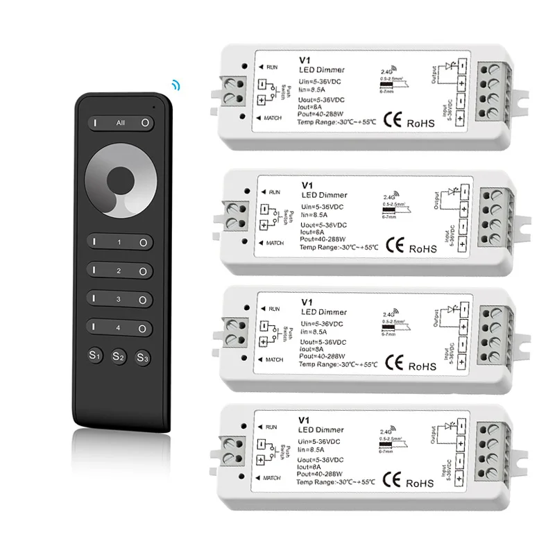 4 V1 and RS1 remote Светодиодный затемнитель 12 V 4 зоны RF Беспроводной удаленного RS1 постоянной Напряжение приемник V1 Led 5050 3528 одноцветные полосный диммер - Цвет: 4 V1 and RS1 remote