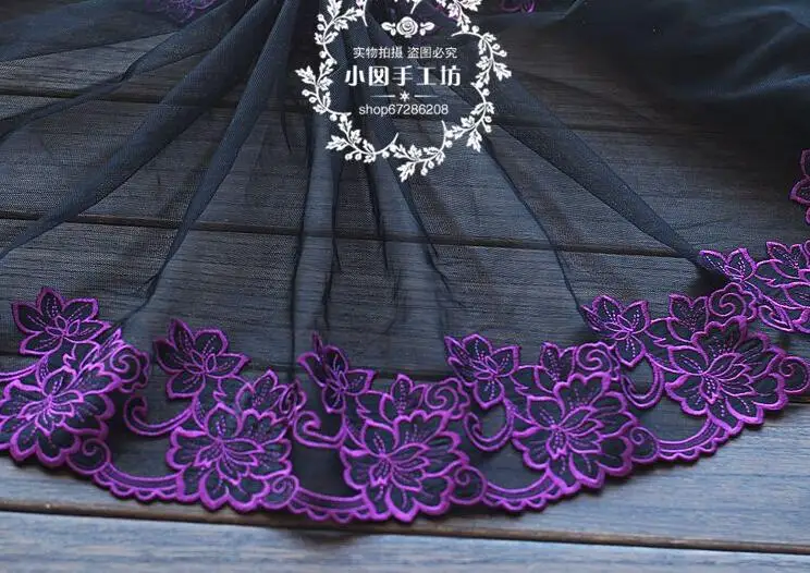 3 ярдов 17 см черная подложка фиолетовая вышивка кружевная сетчатая ткань