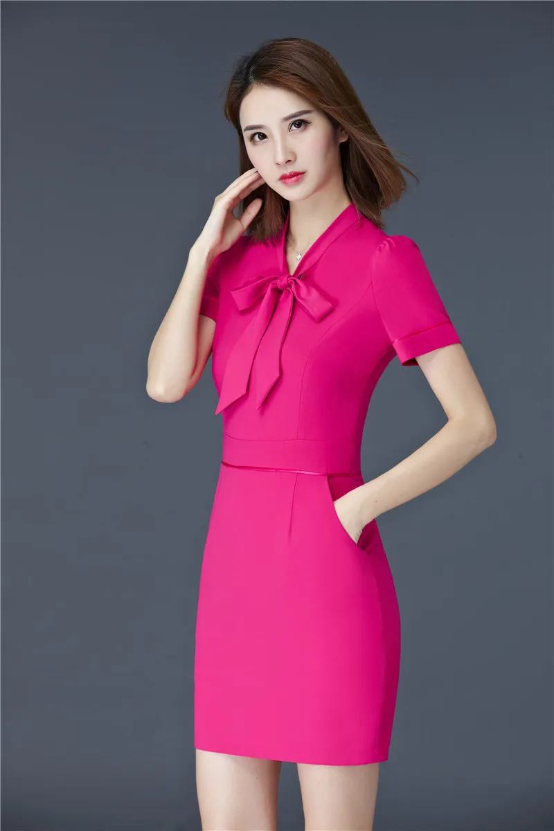 Элегантное розовое узкие модные летние шорты рукавом платье для дам Бизнес