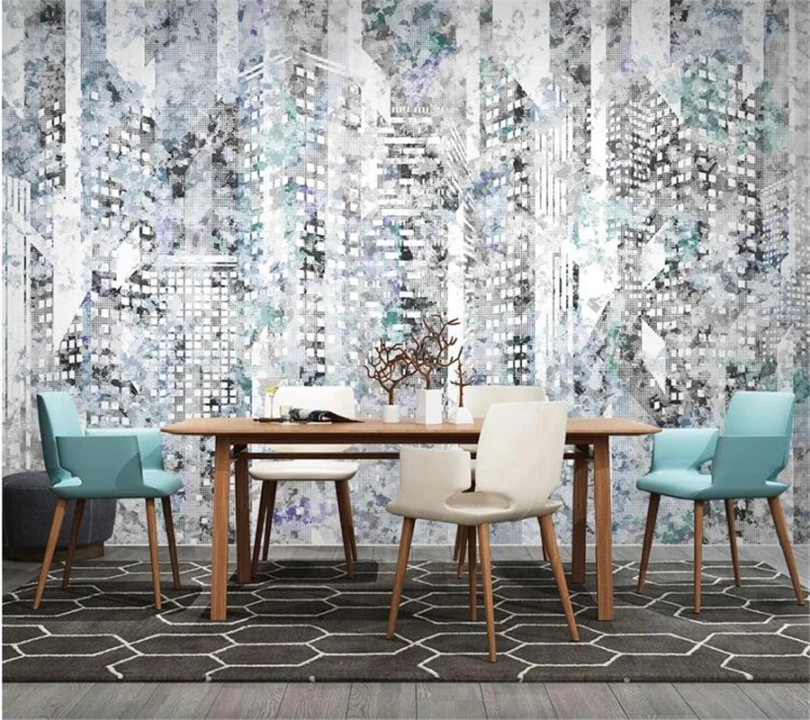 wellyu Custom wallpaper papel de parede Nordic modern minimalist abstract city architecture retro TV sofa background wall | Обустройство