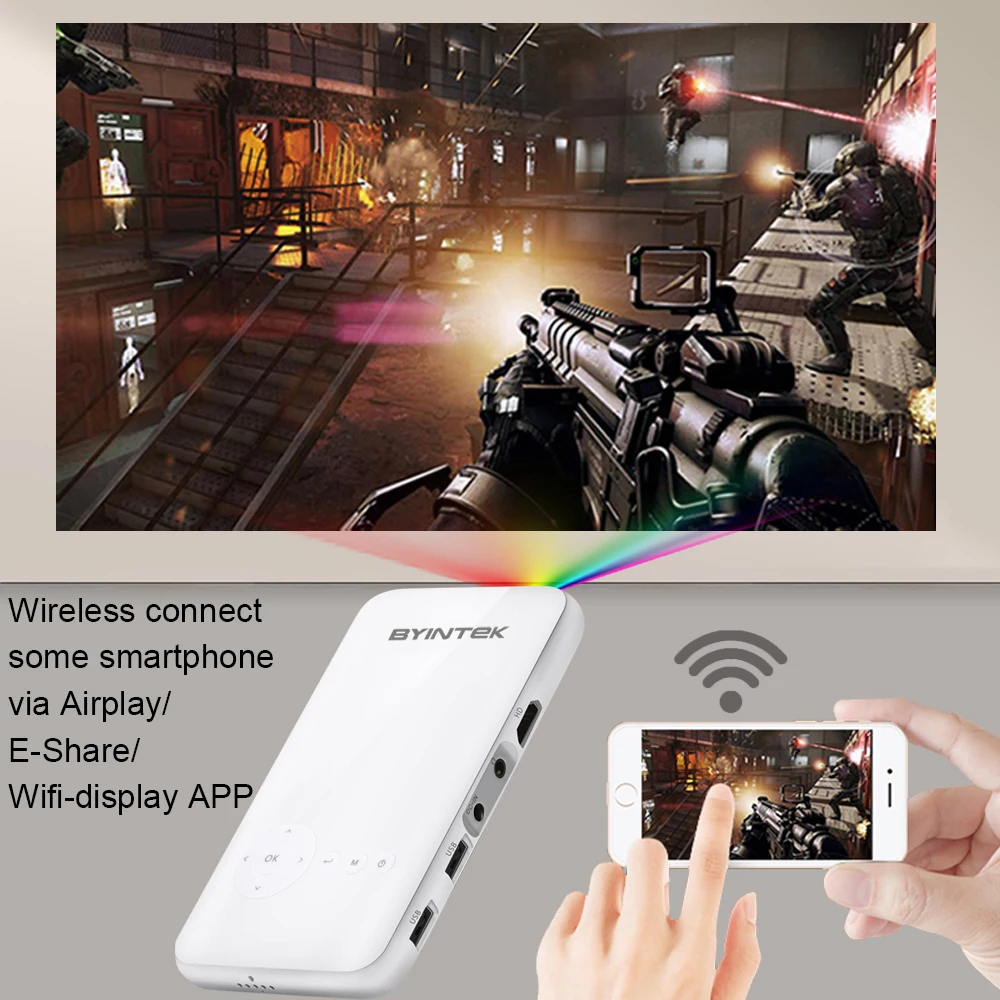 BYINTEK НЛО MD323 Портативный Умный дом театр карман Android Wi Fi проектор HD 1080 P Micro мини