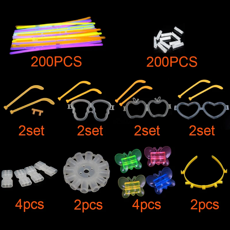200 шт./компл. красочная флуоресцентная светящаяся палочка браслеты ожерелья